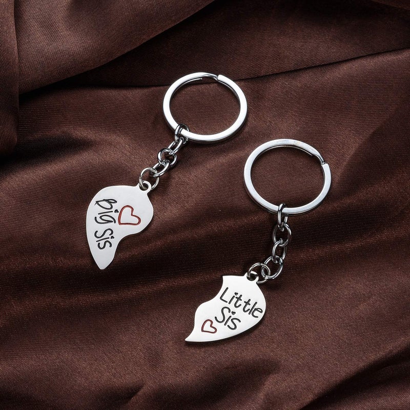 YEEQIN 2PC Matching Big Sis Little Sis Red Split Heart Halves Sisters Pendant Keychain Keyring Set - Image 5